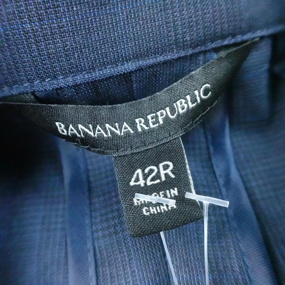 NEW Banana Republic Blazer Mens 42R Navy Plaid Slim Wool Sport Coat Suit Jacket